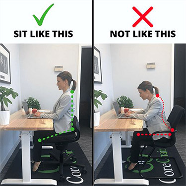 woman sitting with bad posture vs good posture