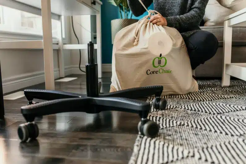 Opening the eco-friendly CoreChair packaging to build the CoreChair.